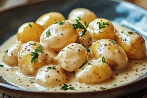 Easy Creamy Garlic Sauce Baby Potatoes Recipe