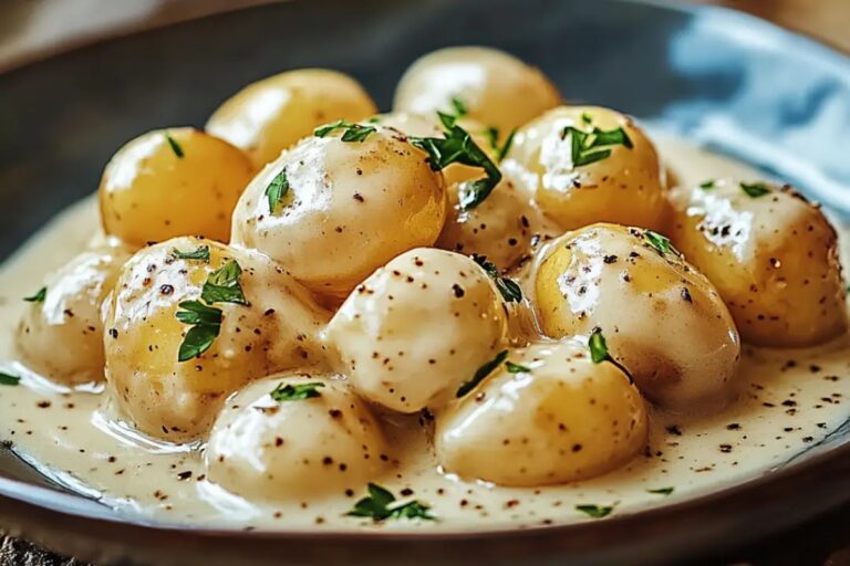 Easy Creamy Garlic Sauce Baby Potatoes Recipe