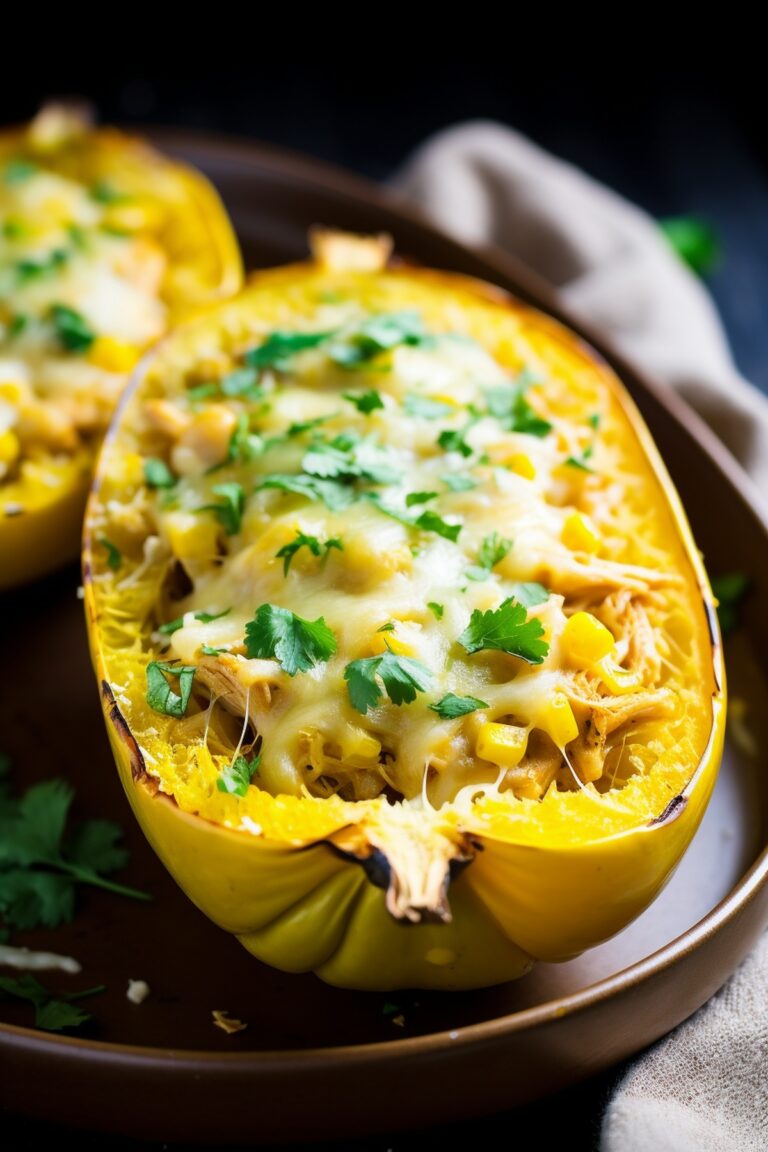 Green Chile Chicken Enchilada Stuffed Spaghetti Squash Recipe