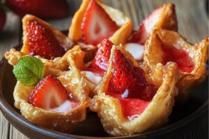 Deep-Fried Strawberry Cheesecake Wonton Bites Recipe