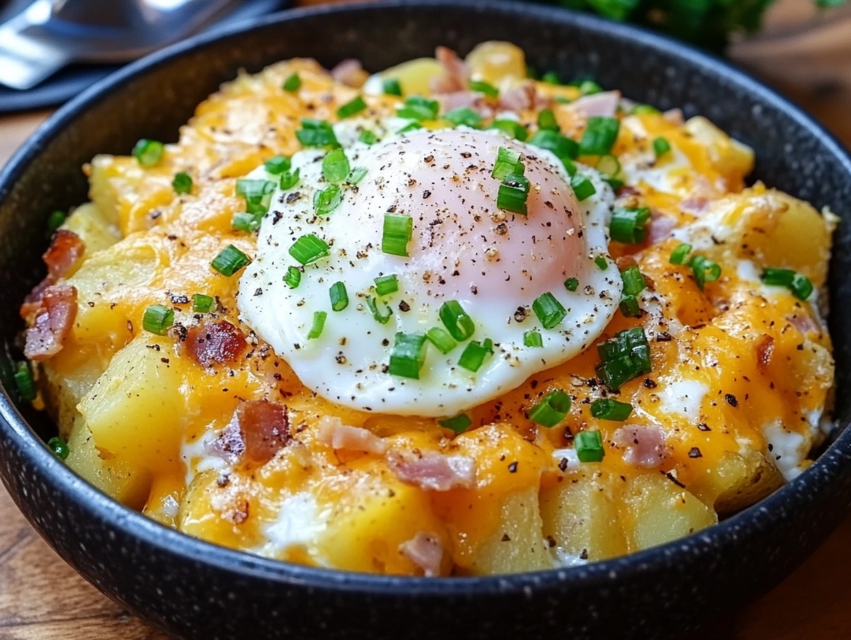 Cheesy Potato Egg Scramble Recipe