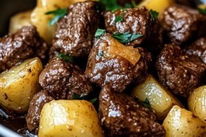 Slow Cooker Garlic Butter Beef Bites & Potatoes Recipe