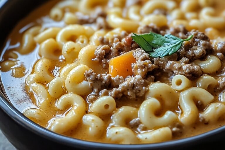 4-Ingredient One-Pot Macaroni Cheeseburger Soup Recipe