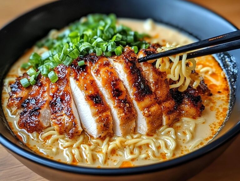 Fiery Chicken Ramen With Creamy Garlic Sauce Recipe
