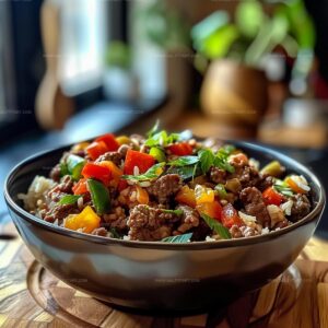 Skillet-Style Beef and Pepper Rice Bowl Recipe
