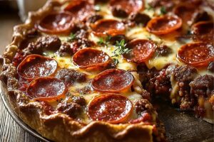 Deep Hamburger Sausage & Pepperoni Pie Recipe