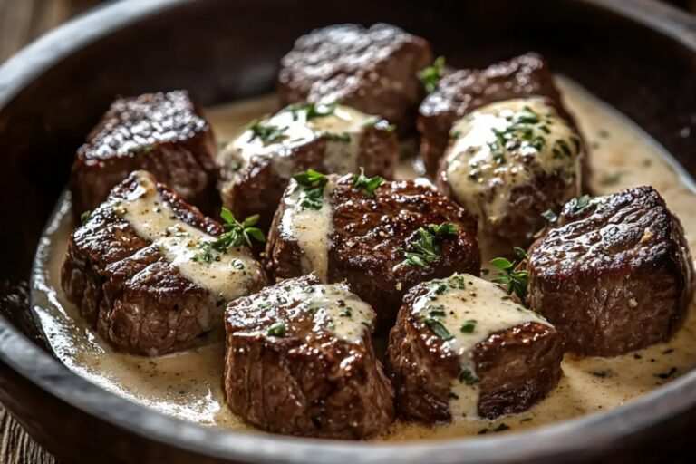 Garlic Butter Steak Bites With Parmesan Cream Sauce Recipe