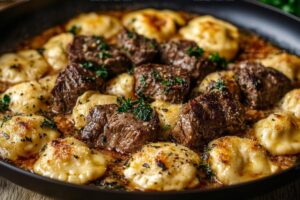 One-Skillet Garlic Butter Steak & Cheese Ravioli Recipe