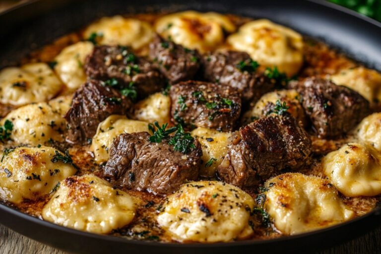 One-Skillet Garlic Butter Steak & Cheese Ravioli Recipe