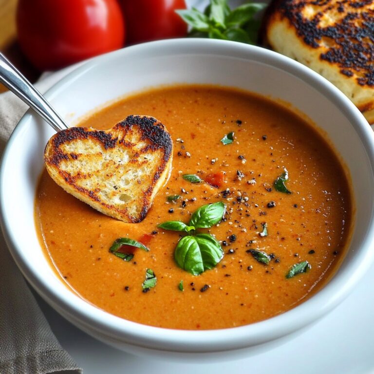 Creamy Tomato Basil Soup with Grilled Cheese Hearts Recipe