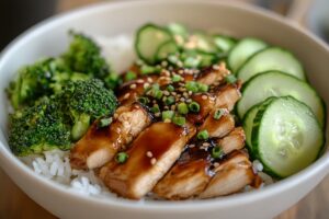 Glazed Chicken Rice Bowl With Broccoli & Cucumber Recipe