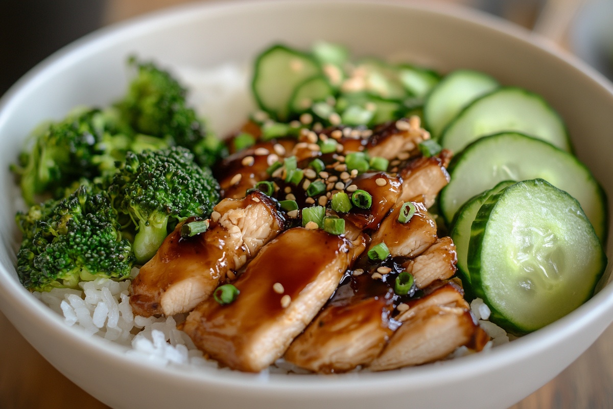 Glazed Chicken Rice Bowl With Broccoli & Cucumber Recipe