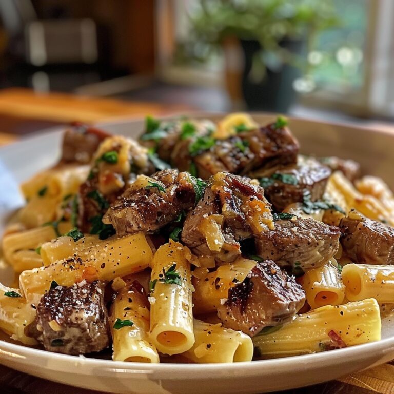 Garlic Butter Steak Tips With Cheesy Rigatoni Recipe