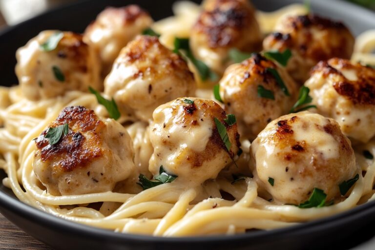 Garlic Butter Chicken Balls With Creamy Parmesan Pasta Recipe