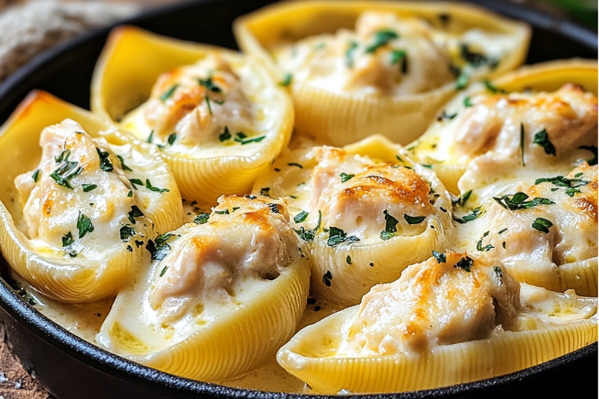 Garlic Butter Chicken Alfredo Stuffed Shells Recipe