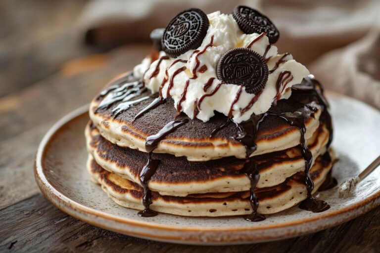 Oreo Pancakes With Cream Cheese Drizzle Recipe