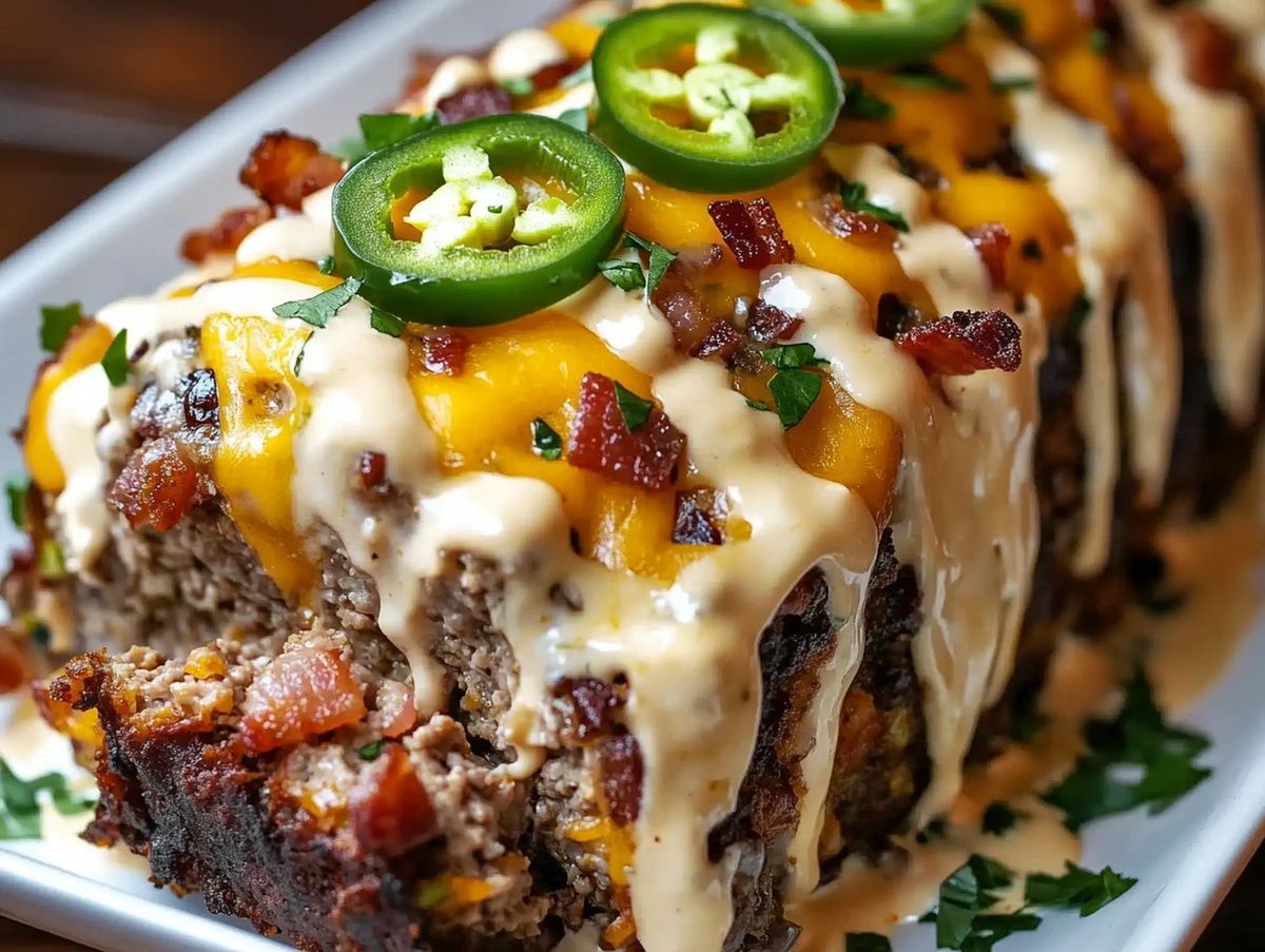 Smoky Jalapeno Popper Meatloaf With Creamy Ranch Drizzle Recipe