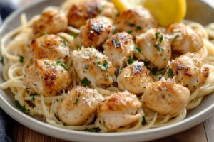 Lemon Garlic Butter Chicken Bites With Savory Parmesan Linguine Recipe