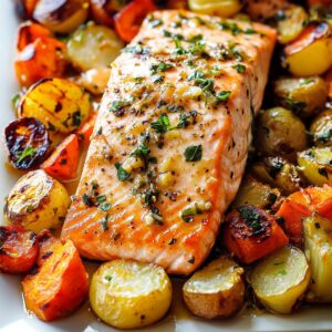 Garlic Butter Salmon With Roasted Veggies Recipe