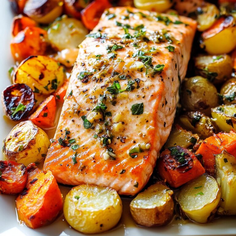 Garlic Butter Salmon With Roasted Veggies Recipe