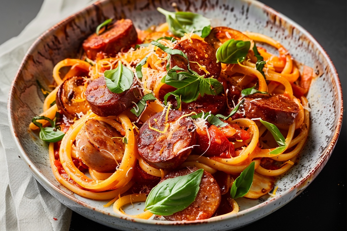 Italian Sausage Pasta In A Tomato Basil Sauce Recipe