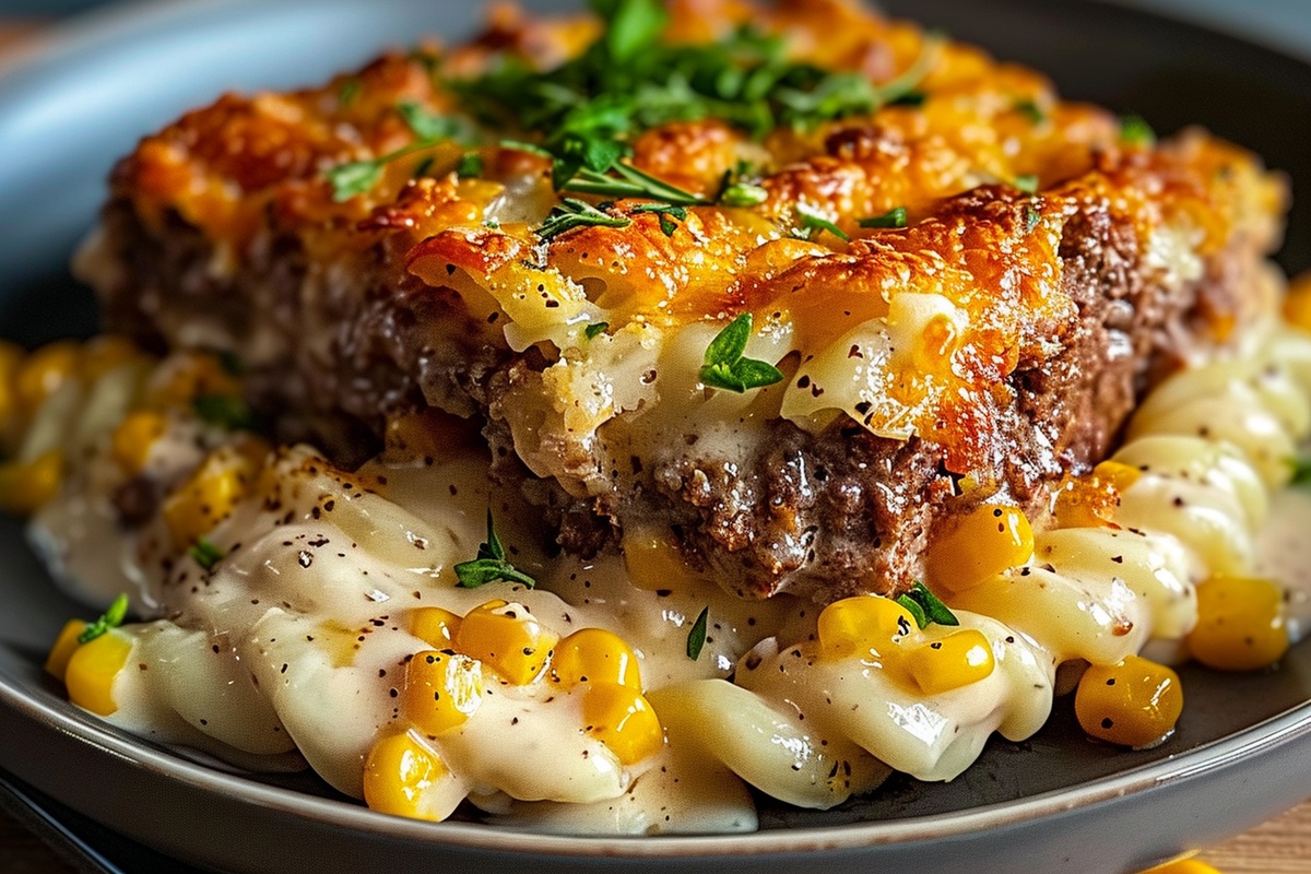 Loaded Cheddar Ranch Beef & Sweet Corn Rotini Bake Recipe