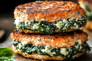 Spinach Feta Salmon Burgers Recipe