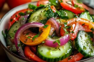 Classic Marinated Cucumber, Tomato, And Onion Salad Recipe