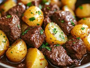 Slow Cooker Garlic Butter Beef Bites And Potatoes Recipe