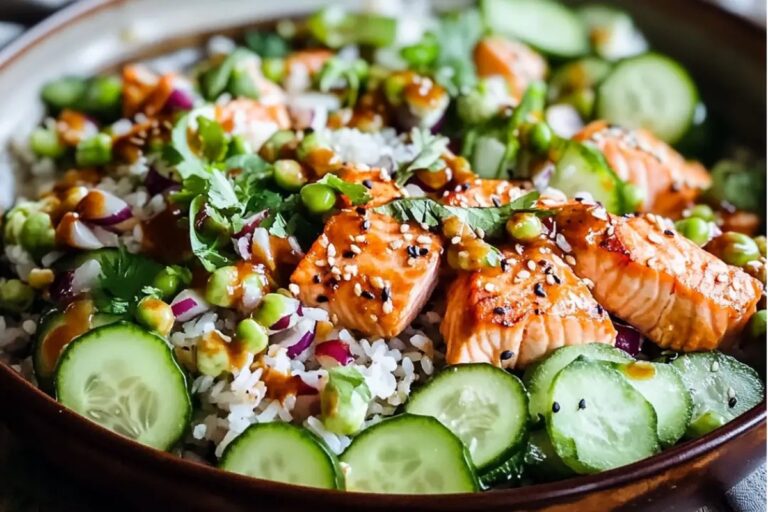 Crispy Rice Salmon Cucumber Salad With Creamy Asian Dressing Recipe