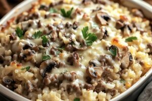Creamy Beef & Mushroom Rice Bake Recipe