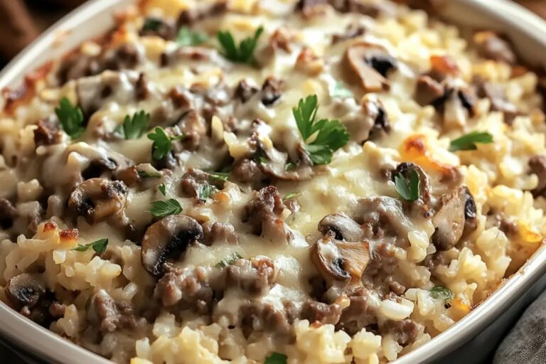 Creamy Beef & Mushroom Rice Bake Recipe