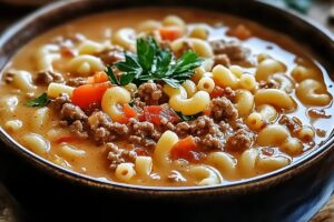 One-Pot Macaroni Cheeseburger Soup Recipe