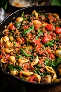 Simple Ground Beef Shells Skillet Recipe