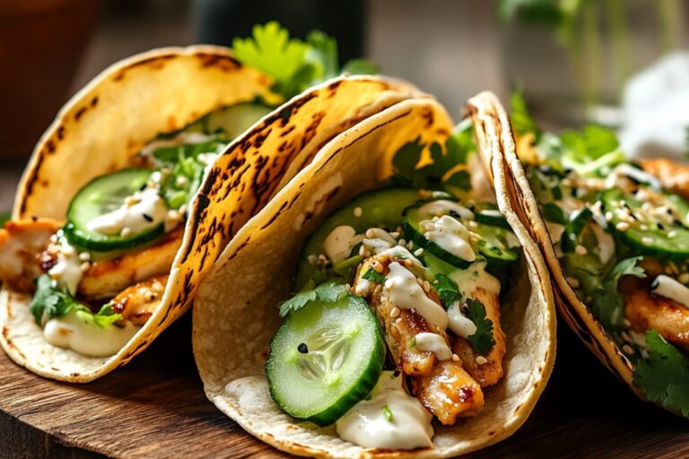 Teriyaki Chicken Tacos With Creamy Sesame Cucumbers Recipe