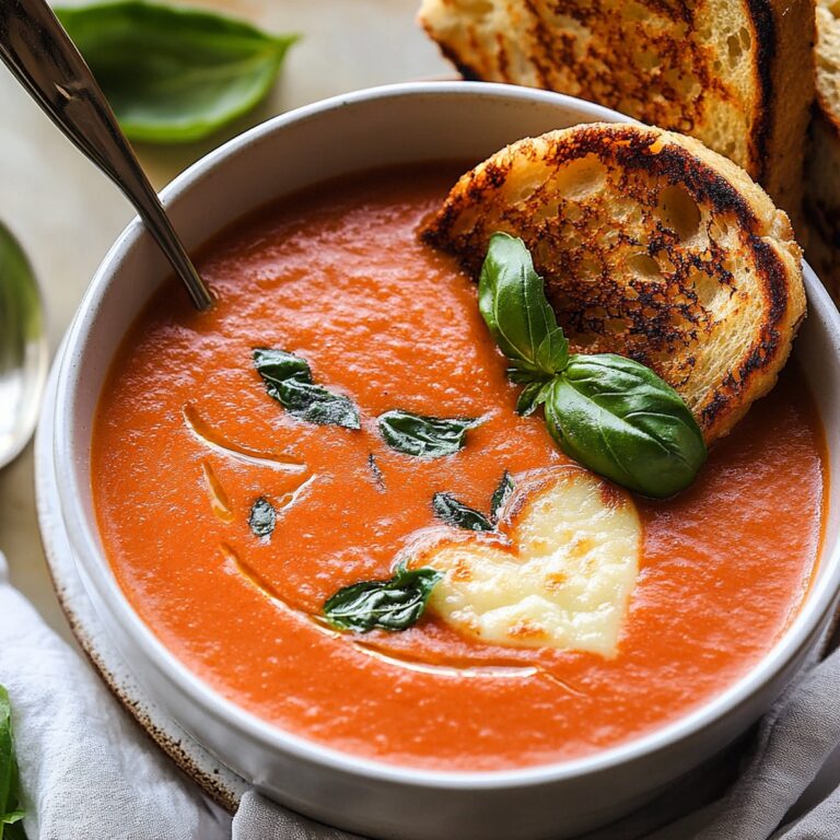 Velvety Tomato Basil Soup with Grilled Cheese Hearts Recipe