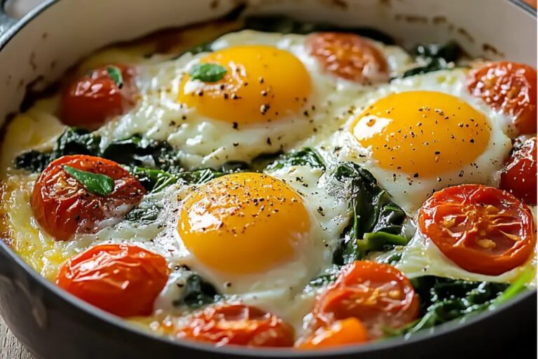 Baked Feta Eggs With Spinach And Tomatoes Recipe