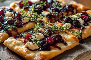 Rustic Cranberry & Balsamic Glazed Flatbread With Fresh Herbs Recipe