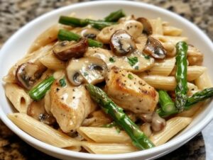 Creamy Mushroom And Asparagus Chicken Penne Recipe