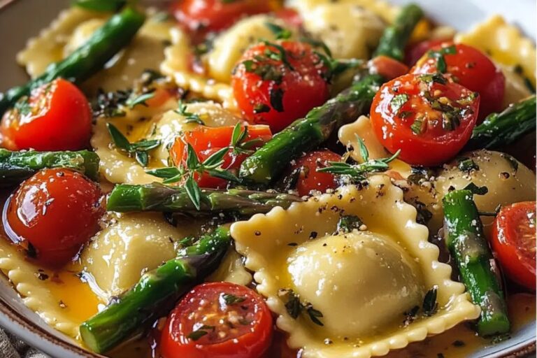 Ravioli With Tomatoes, Asparagus, Garlic, And Herbs Recipe