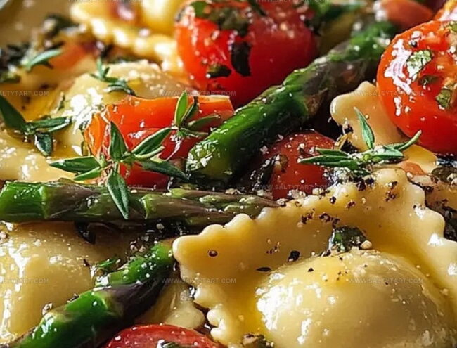 Stepwise Guide to Ravioli with Tomatoes, Asparagus, Garlic, and Herbs