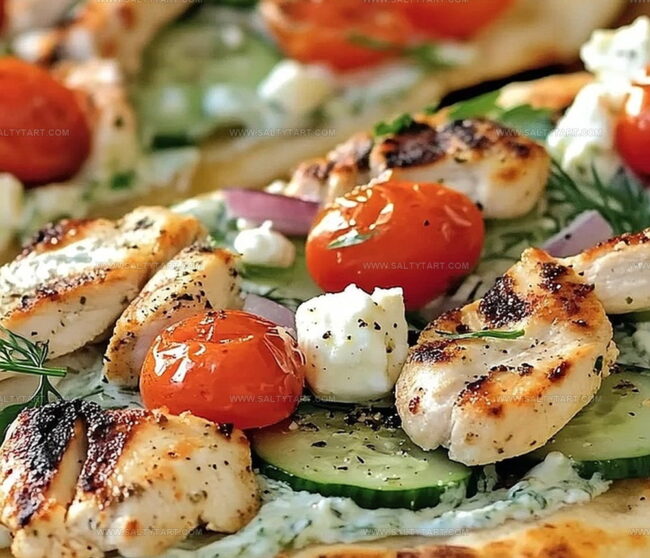 Stepwise Instructions For Tzatziki Chicken & Veggie Naan Pizza