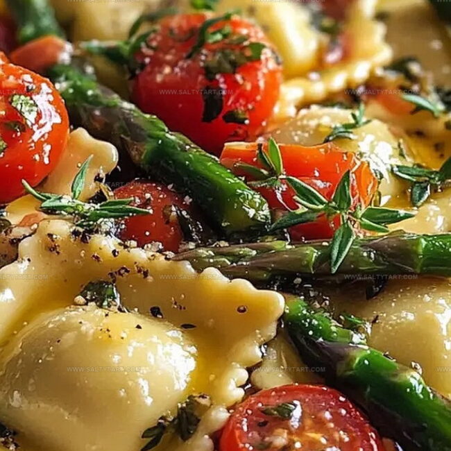 Ravioli with Tomatoes, Asparagus, Garlic, and Herbs Highlights