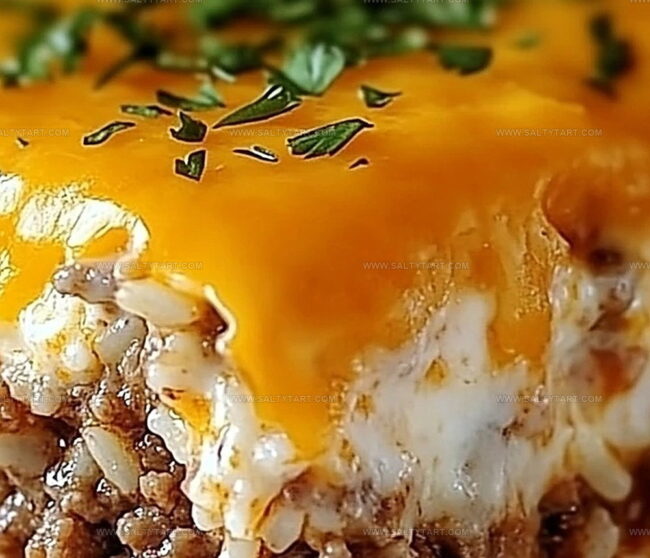Easy Steps To Make Cheddar-Crusted Beef And Rice Casserole
