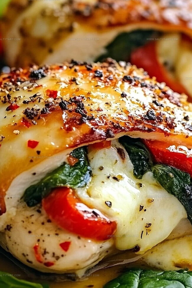 Roasted Red Pepper, Spinach, And Mozzarella Stuffed Chicken Magic